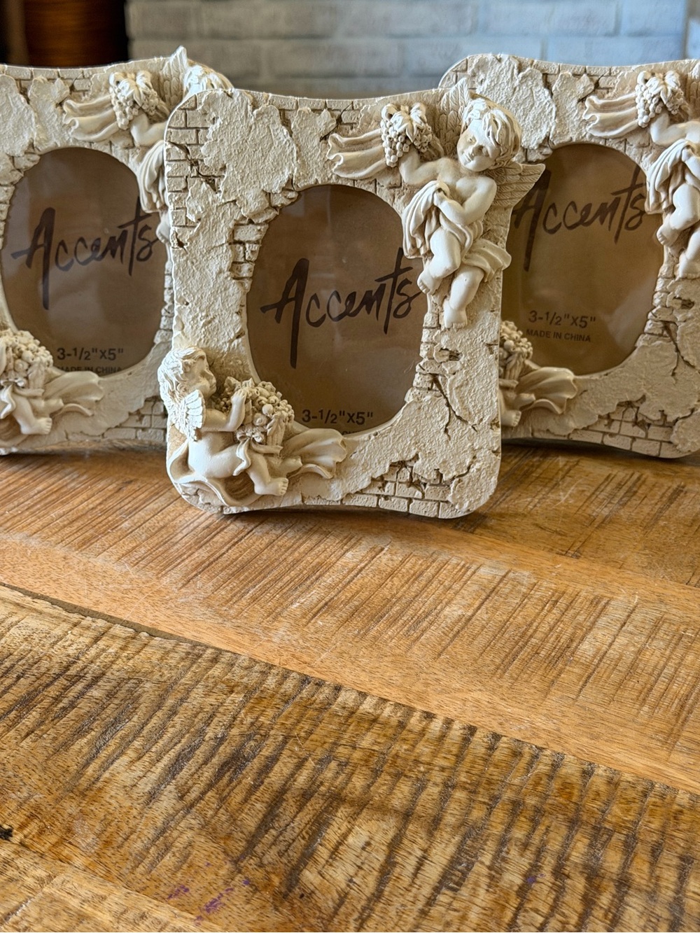 Set Of 3 New Accents Photo Frame Relief Angel Cherubs Renaissance 3.5”x 5”